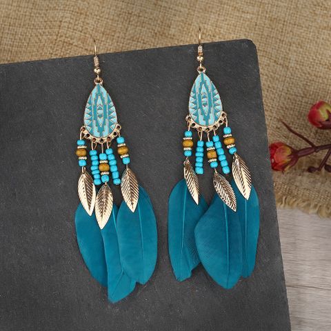 Ethnic Style Feather Feather Beaded Tassel Women's Drop Earrings 1 Pair