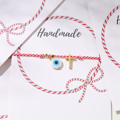 Cute Simple Style Cross Eye Cotton Copper Drawstring Braid 18k Gold Plated Unisex Drawstring Bracelets