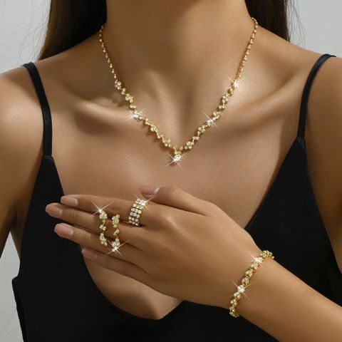 Fashion Claw Chain Rhinestone Zircon Angel Tear Drop Necklace Earrings Bridal Jewelry Set