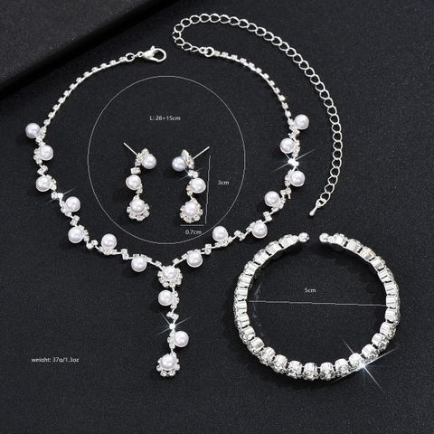 Moda Flor Cobre Embutido Perla Artificial Diamante De Imitación Pulsera Aretes Collar