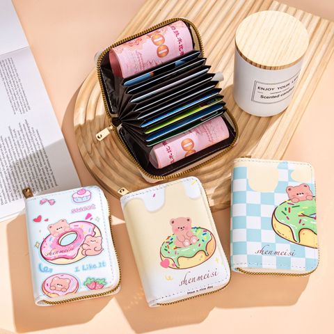 Women's Cartoon Character Donuts Pu Leather Zipper Coin Purses