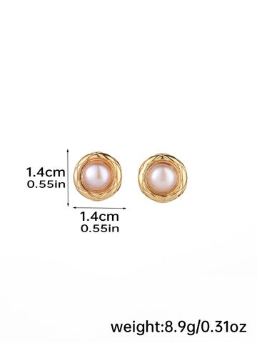 1 Pair Casual Elegant Geometric Inlay Artificial Pearl Copper Pearl 18k Gold Plated Ear Studs