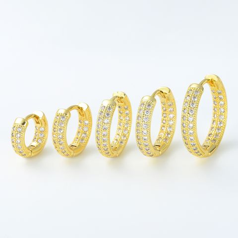 1 Piece Simple Style Round Plating Inlay Brass Zircon 18k Gold Plated Silver Plated Huggie Earrings