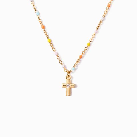 Sterling Silver Simple Style Cross Plating Inlay Zircon Pendant Necklace
