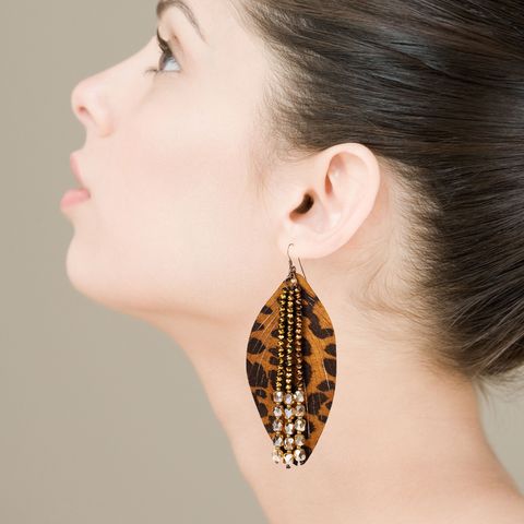 1 Pair Vintage Style Leaves Leopard Inlay Artificial Crystal Pu Leather Artificial Crystal Drop Earrings