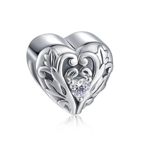 Vintage Style Simple Style Heart Shape Sterling Silver Handmade Plating Inlay Zircon Rhodium Plated Jewelry Accessories
