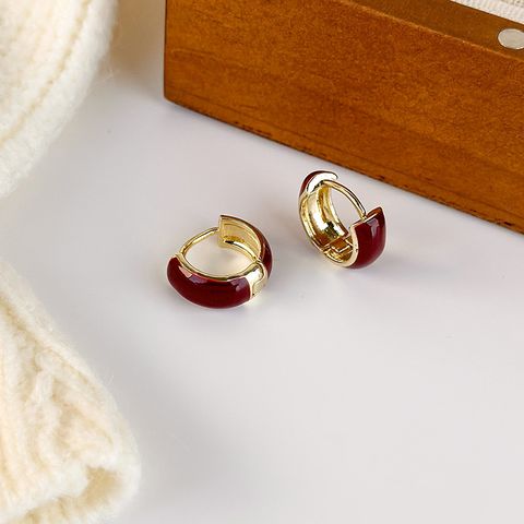 1 Pair Simple Style Round Enamel Copper Earrings