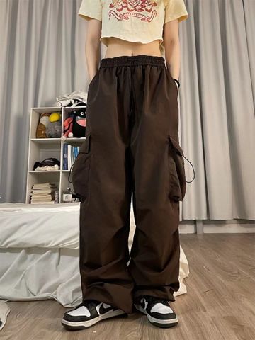 Women's Street Casual Vintage Style Solid Color Full Length Pocket Cargo Pants