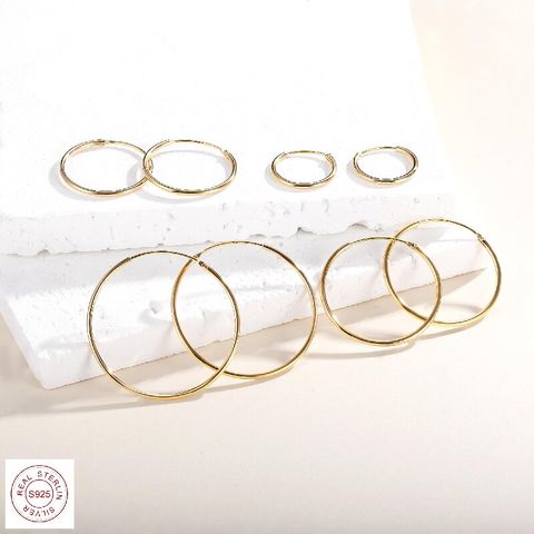 Simple Style Circle Plating Sterling Silver 18k Gold Plated Gold Plated Hoop Earrings