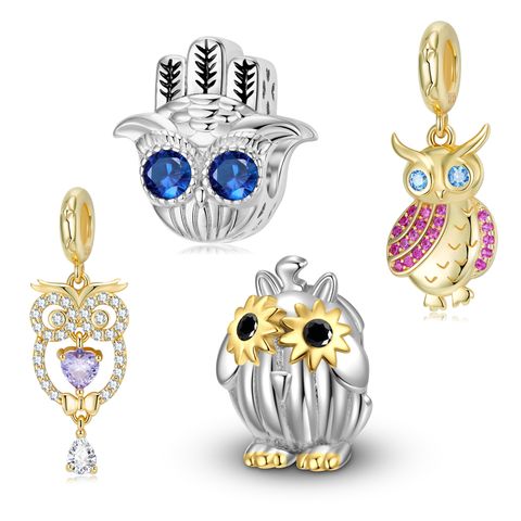 Elegant Cute Hand Of Fatima Owl Sterling Silver Inlay Zircon Jewelry Accessories