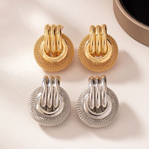 1 Pair Simple Style Solid Color Round Mesh Alloy Drop Earrings