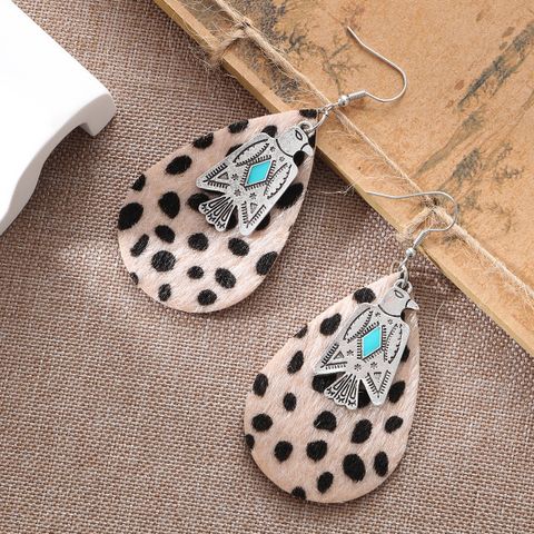 1 Pair Vintage Style Leopard Inlay Pu Leather Alloy Turquoise Drop Earrings