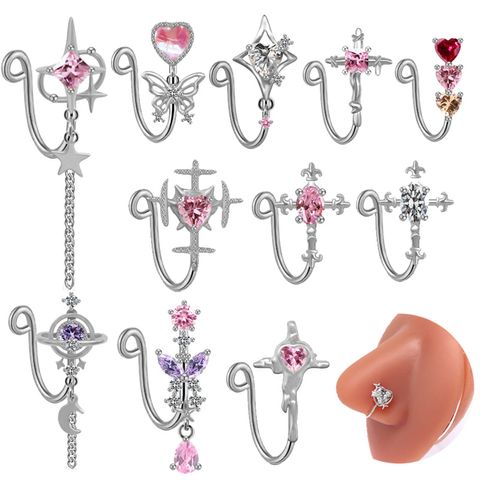 1 Piece Ear Cartilage Rings & Studs Fashion Star Moon Heart Shape 316 Stainless Steel  Copper Plating Inlay Acrylic Rhinestones Glass White Gold Plated