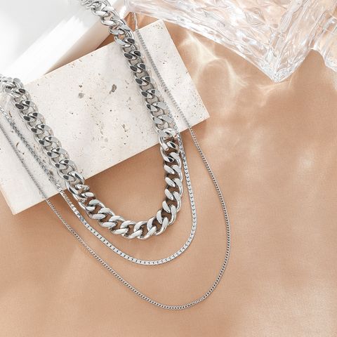 304 Stainless Steel Hip-Hop Plating Geometric Three Layer Necklace