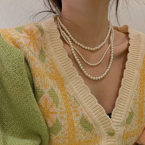 Elegant Geometric Plastic Beaded Women's Three Layer Necklace