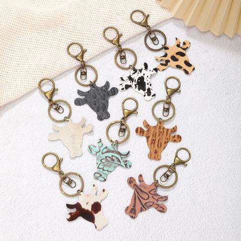 Vintage Style Cow Pattern Pu Leather Bag Pendant Keychain