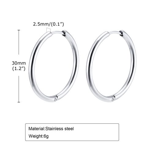 1 Pair Simple Style Solid Color Plating 304 Stainless Steel Hoop Earrings