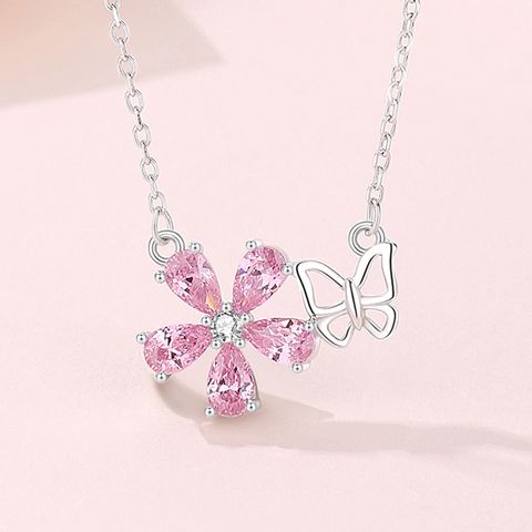 Simple Style Flower Sterling Silver Plating Pendant Necklace
