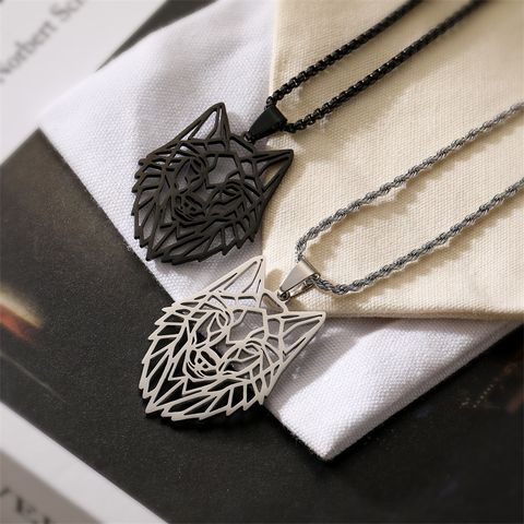Punk Wolf Stainless Steel Plating Hollow Out Unisex Pendant Necklace