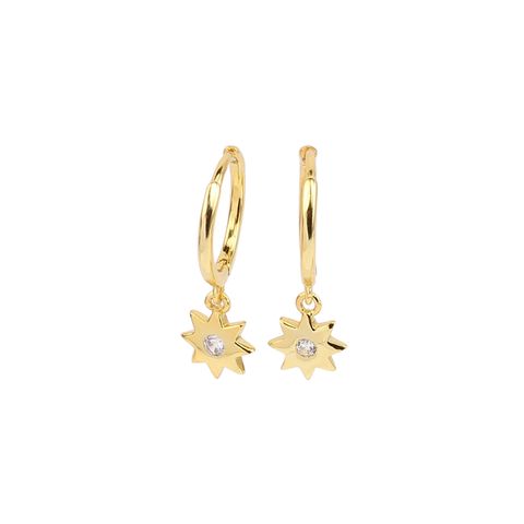 1 Pair Simple Style Star Plating Inlay Sterling Silver Zircon White Gold Plated Gold Plated Drop Earrings