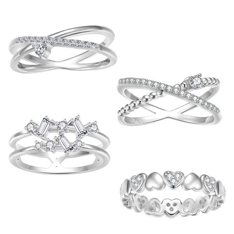 Elegant Original Design Simple Style Heart Shape Sterling Silver Plating Inlay Zircon Rings