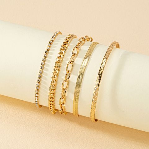 Simple Style Solid Color Alloy Inlay Rhinestones Women's Bracelets