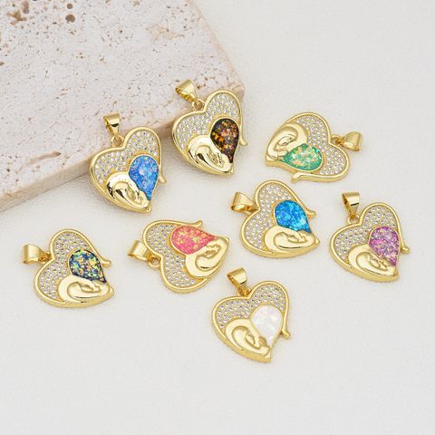 1 Piece Basic Heart Shape Copper Plating Inlay Jewelry Accessories