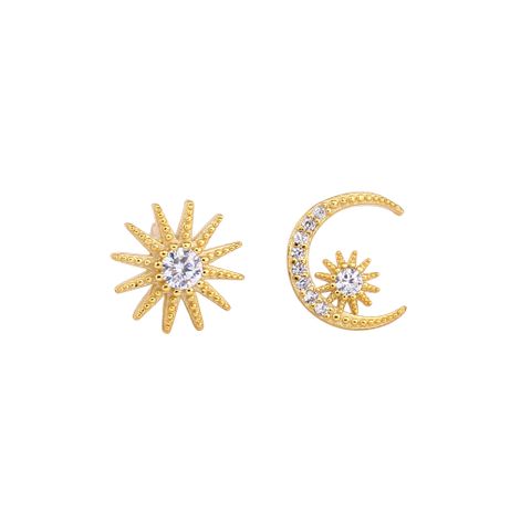 1 Pair Simple Style Star Inlay Sterling Silver Zircon White Gold Plated Ear Studs