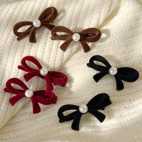 Women's Ig Style Sweet Bow Knot Alloy Inlay Pearl Hair Clip