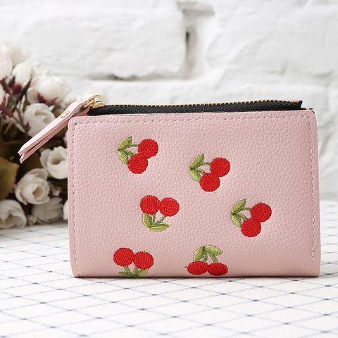 Women's Cherry Pu Leather Zipper Wallets