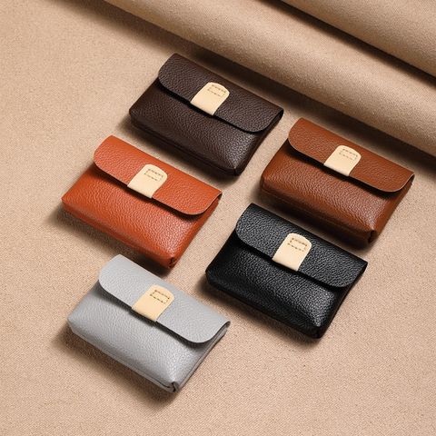 Unisex Solid Color Pu Leather Flip Cover Card Holders