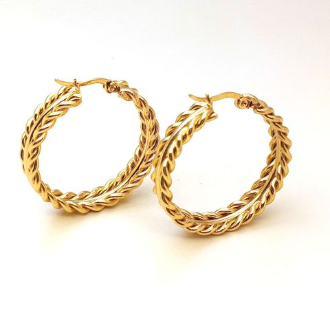 1 Pair Vintage Style Geometric Solid Color Plating Stainless Steel 18k Gold Plated Hoop Earrings