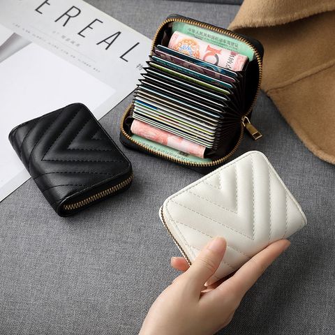 Unisex Solid Color Pu Leather Zipper Card Holders