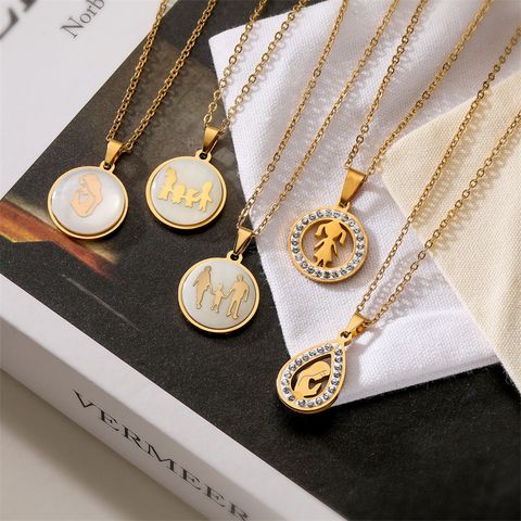 Casual Simple Style Human Round Stainless Steel Plating Inlay Artificial Gemstones Zircon Pendant Necklace