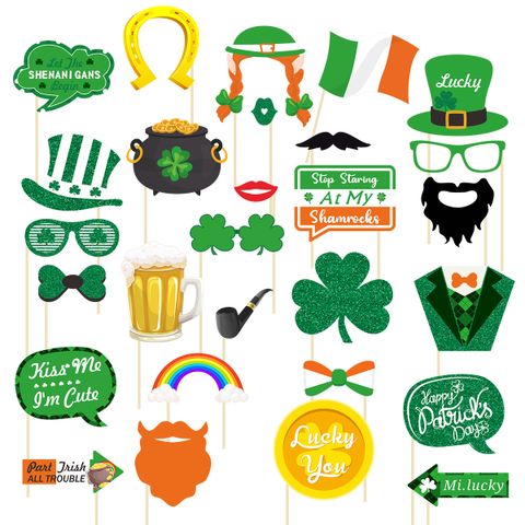 St. Patrick Casual Cartoon Style Shamrock Letter Paper Party Festival Costume Props