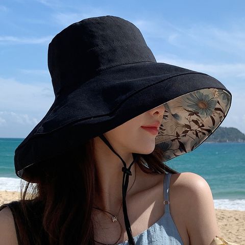 Women's Basic Flower Big Eaves Sun Hat