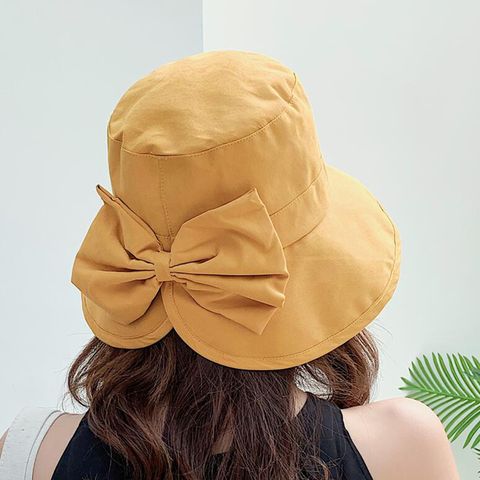 Women's Cute Sweet Solid Color Bowknot Crimping Bucket Hat