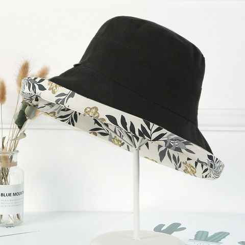 Women's Basic Solid Color Printing Big Eaves Bucket Hat