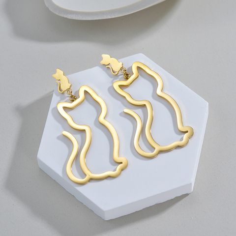 1 Pair Cute Simple Style Cat Plating Hollow Out 304 Stainless Steel Titanium Steel 18K Gold Plated Drop Earrings