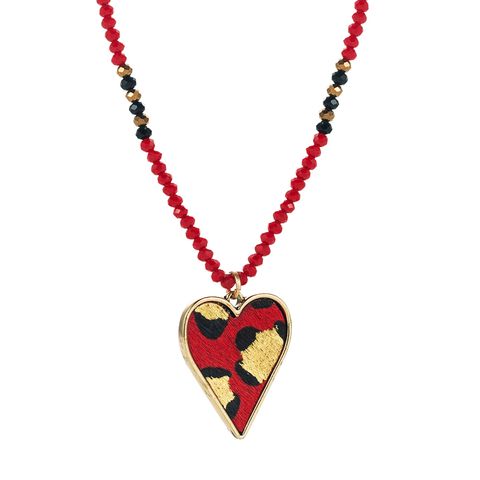Ethnic Style Bohemian Heart Shape Artificial Crystal Alloy Beaded Leather Gold Plated Women's Pendant Necklace