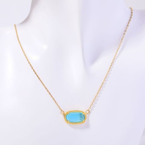 Copper Simple Style Plating Inlay Oval Birthstone Necklace