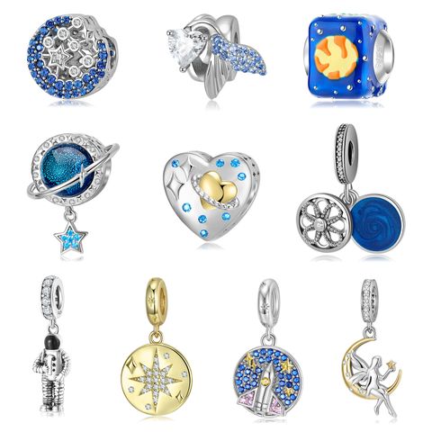 1 Piece Sterling Silver Zircon Enamel Plating Inlay Polished Pendant Beads