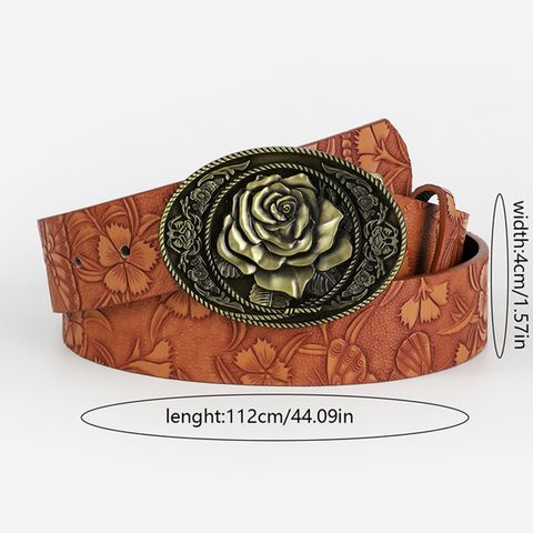 Lady Bohemian Heart Shape Flower Pu Leather Women's Leather Belts