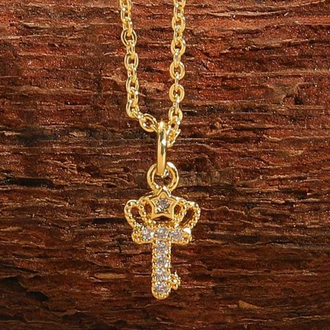 Simple Style Pentagram Round Key Copper Plating Inlay Zircon 14k Gold Plated White Gold Plated Pendant Necklace