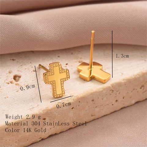 1 Pair Simple Style Hexagon Cross Crown Plating Stainless Steel 14K Gold Plated Ear Studs
