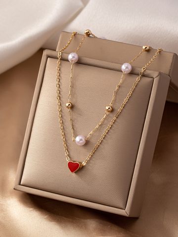 Lady Heart Shape Alloy Plating Inlay Artificial Gemstones Gold Plated Women's Pendant Necklace