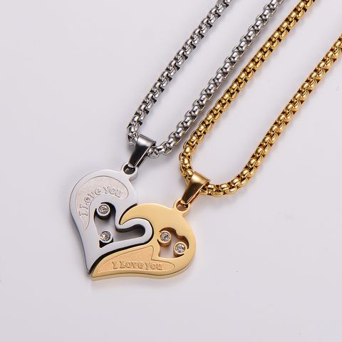Stainless Steel 18K Gold Plated Simple Style Heart Shape Pendant Necklace