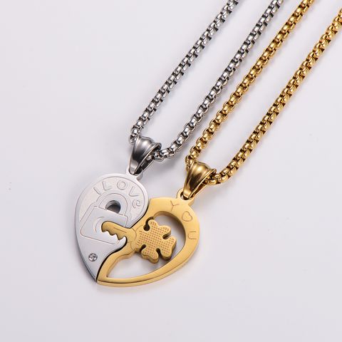 Stainless Steel 18K Gold Plated Hip-Hop Simple Style Heart Shape Pendant Necklace