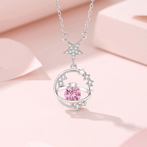 Ig Style Elegant Star Sterling Silver Three-dimensional Zircon Pendant Necklace
