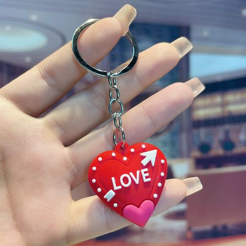 Cute Letter Heart Shape Pvc Valentine's Day Couple Keychain